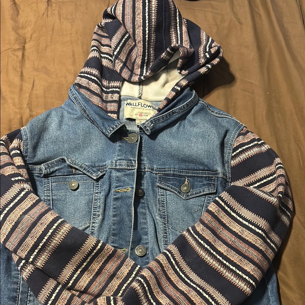 Wallflower Denim Jacket with Striped Sleeves